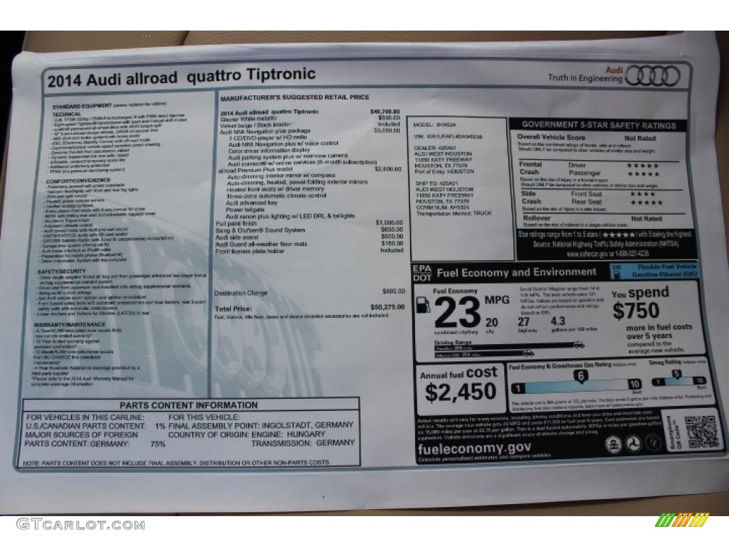 2014 Audi allroad Premium plus quattro Window Sticker Photo #87117528