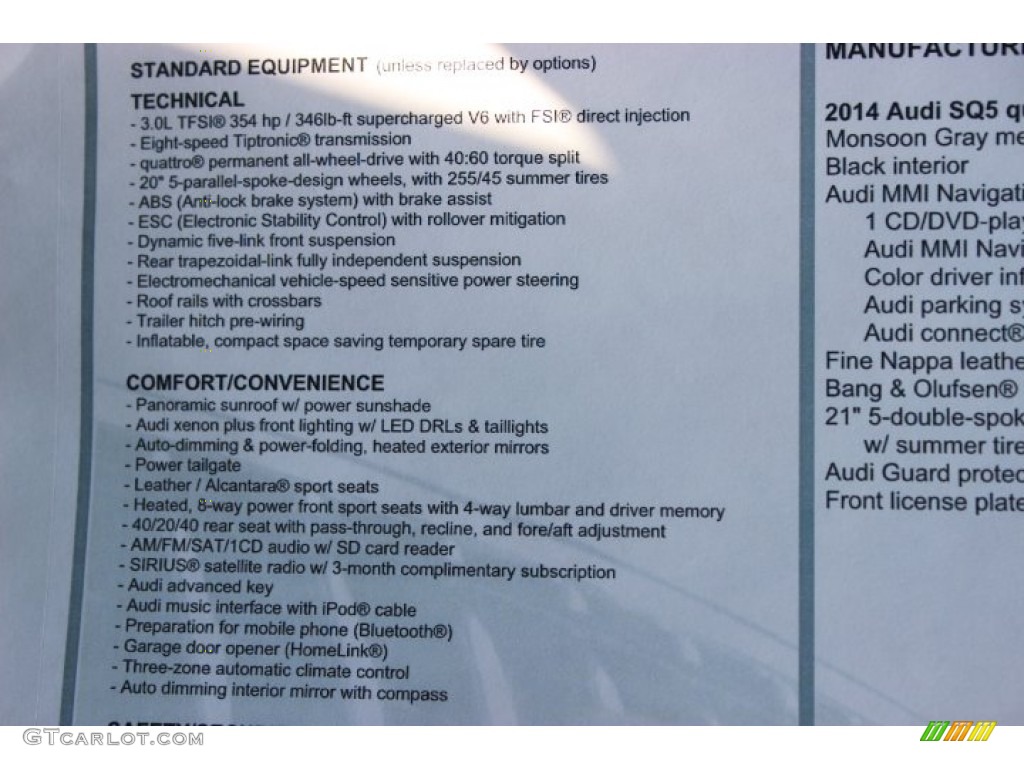 2014 Audi SQ5 Premium plus 3.0 TFSI quattro Window Sticker Photo #87119246