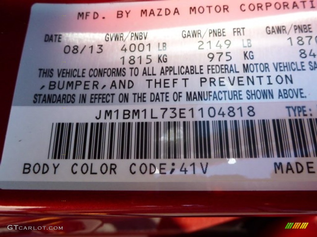 2014 MAZDA3 Color Code 41V for Soul Red Metallic Photo #87132525