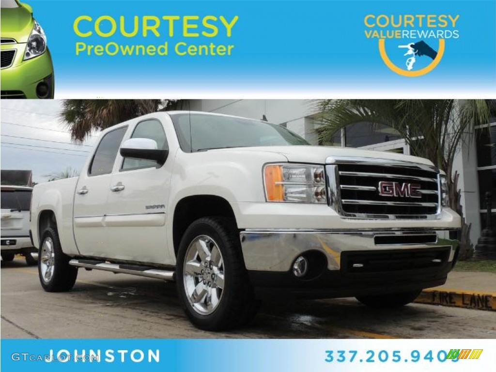 2012 Sierra 1500 SLT Crew Cab - White Diamond Tricoat / Very Dark Cashmere/Light Cashmere photo #1