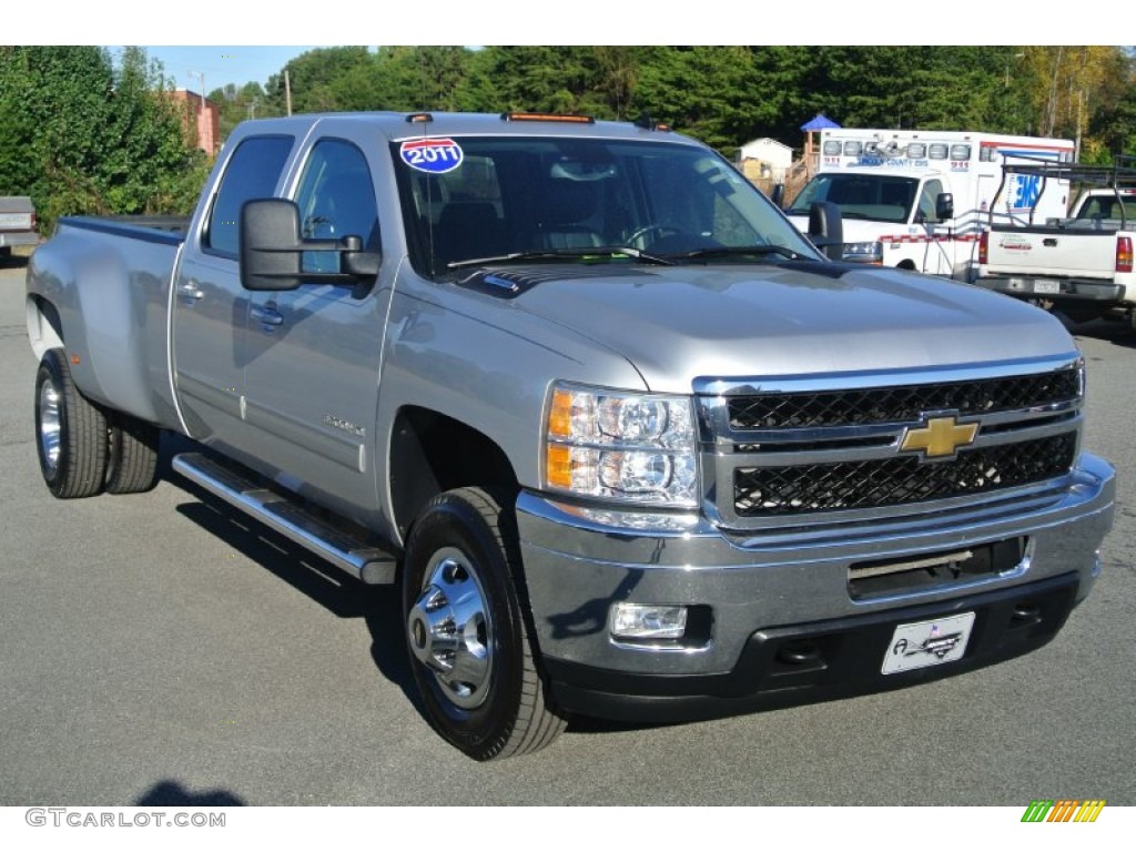 2011 Silverado 3500HD LTZ Crew Cab 4x4 - Sheer Silver Metallic / Ebony photo #1