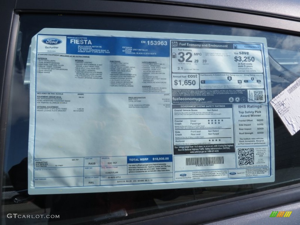 2014 Ford Fiesta SE Hatchback Window Sticker Photo #87163083