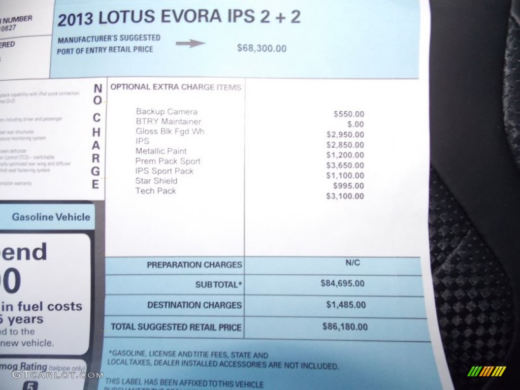 2013 Lotus Evora 2+2 Window Sticker Photo #87185499