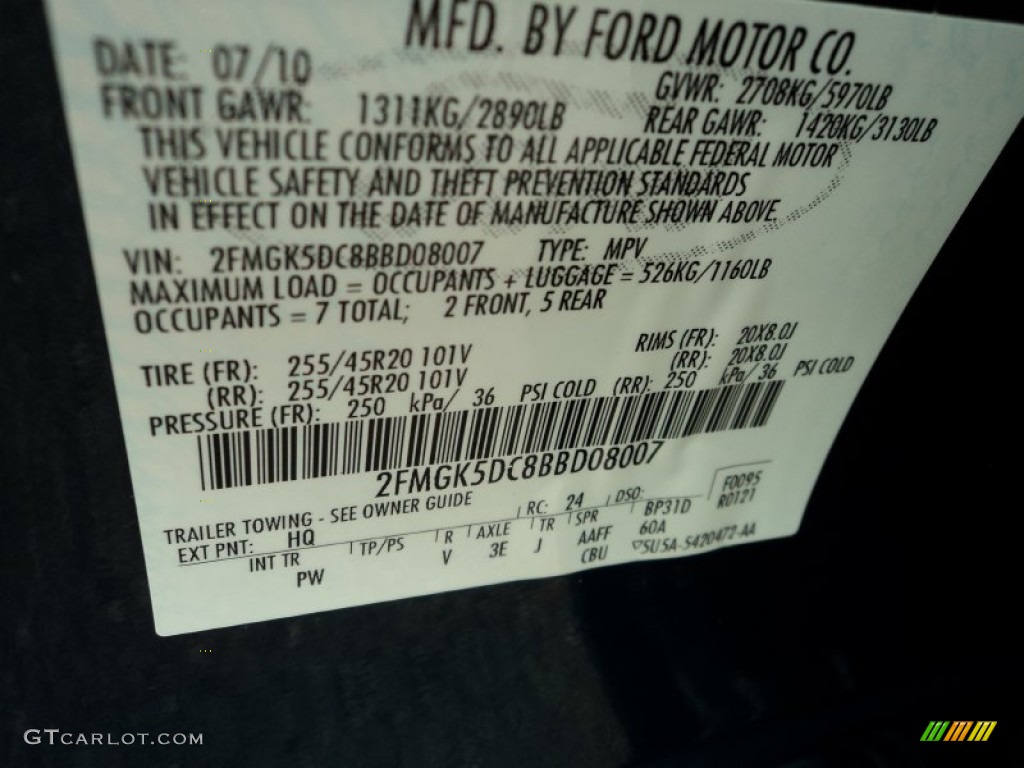 2011 Ford Flex Limited Color Code Photos