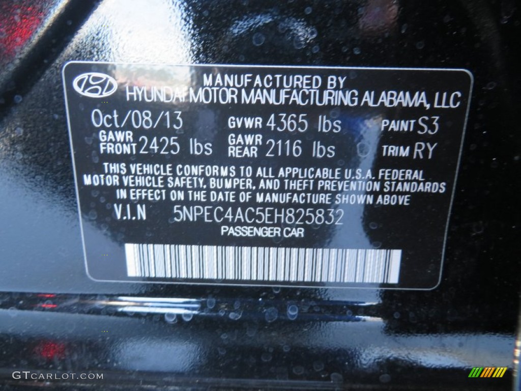 2014 Sonata Color Code S3 for Phantom Black Metallic Photo #87204681
