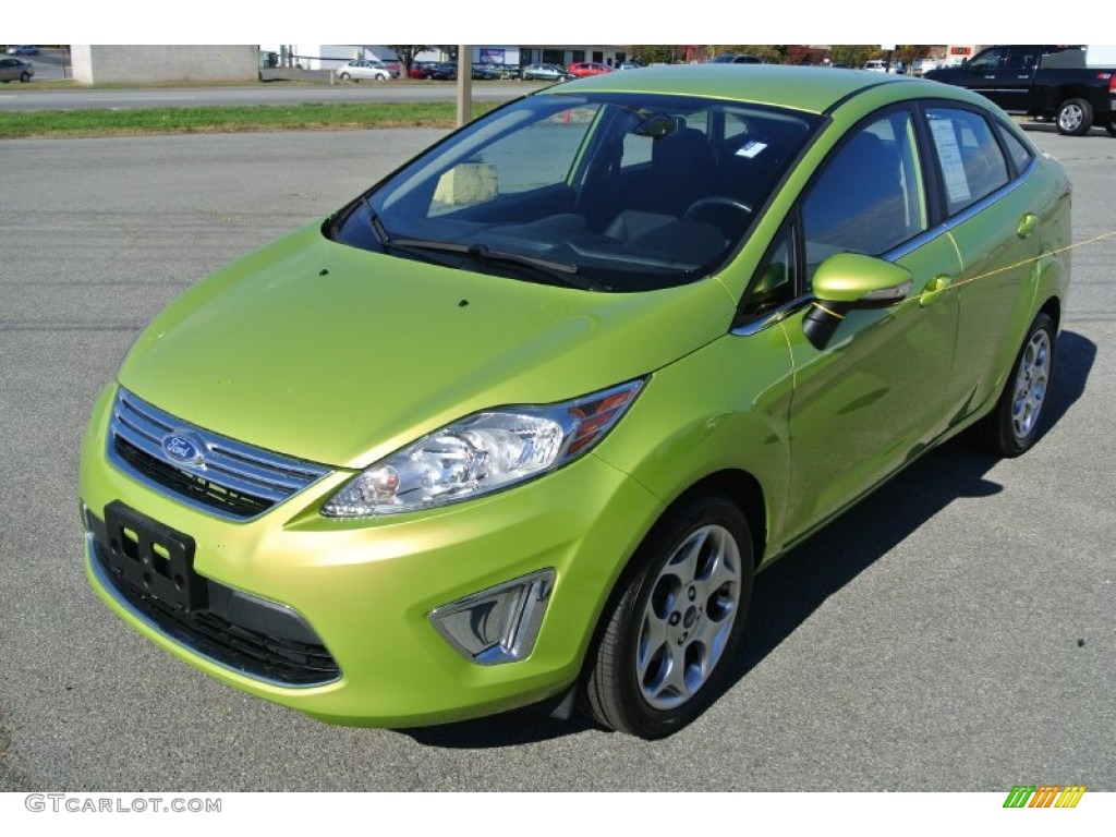 2012 Fiesta SEL Sedan - Lime Squeeze Metallic / Charcoal Black photo #1