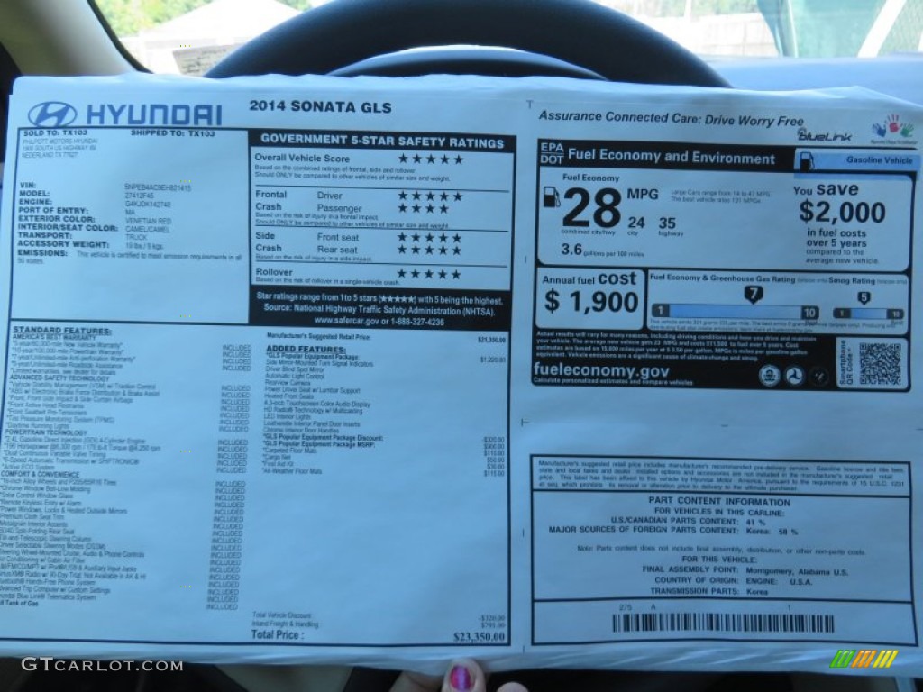 2014 Hyundai Sonata Limited Window Sticker Photo #87205446