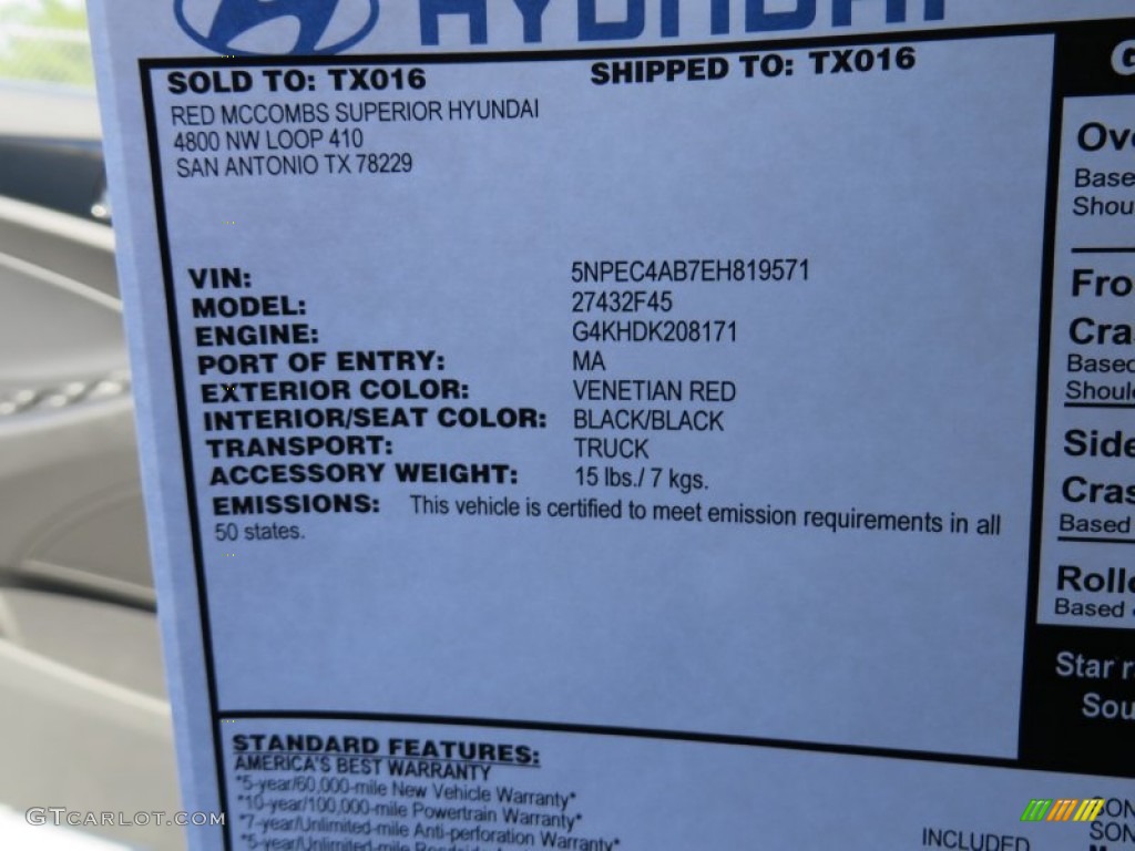 2014 Hyundai Sonata SE 2.0T Window Sticker Photo #87206280