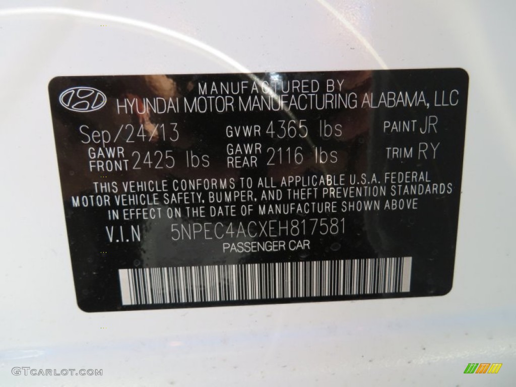2014 Sonata Limited - Pearl White / Black photo #34