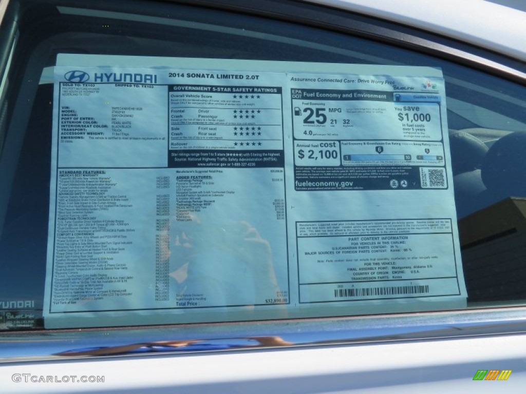 2014 Hyundai Sonata Limited 2.0T Window Sticker Photo #87209004
