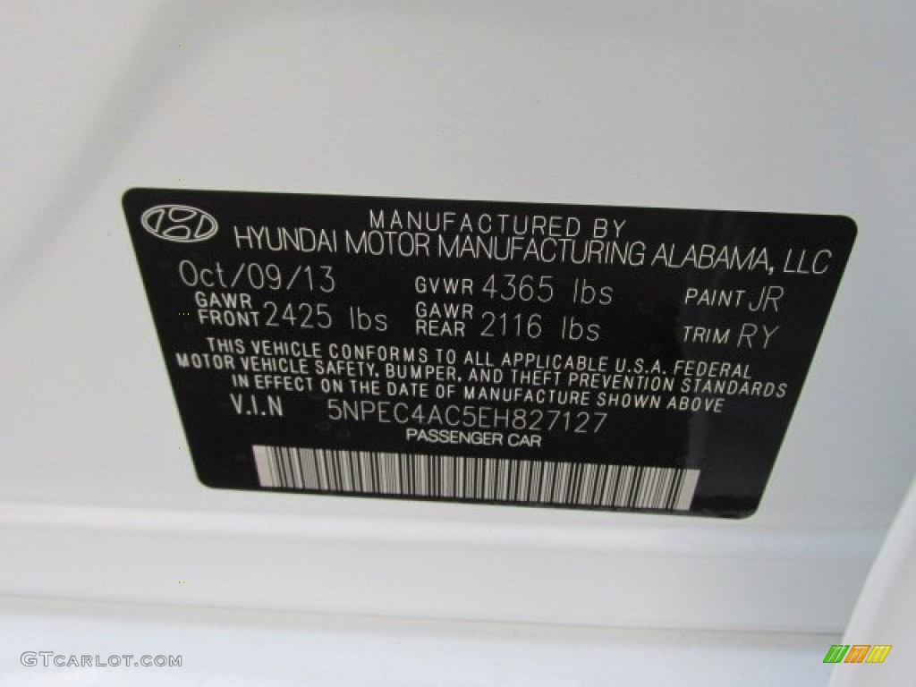 2014 Sonata Color Code JR for Pearl White Photo #87221137