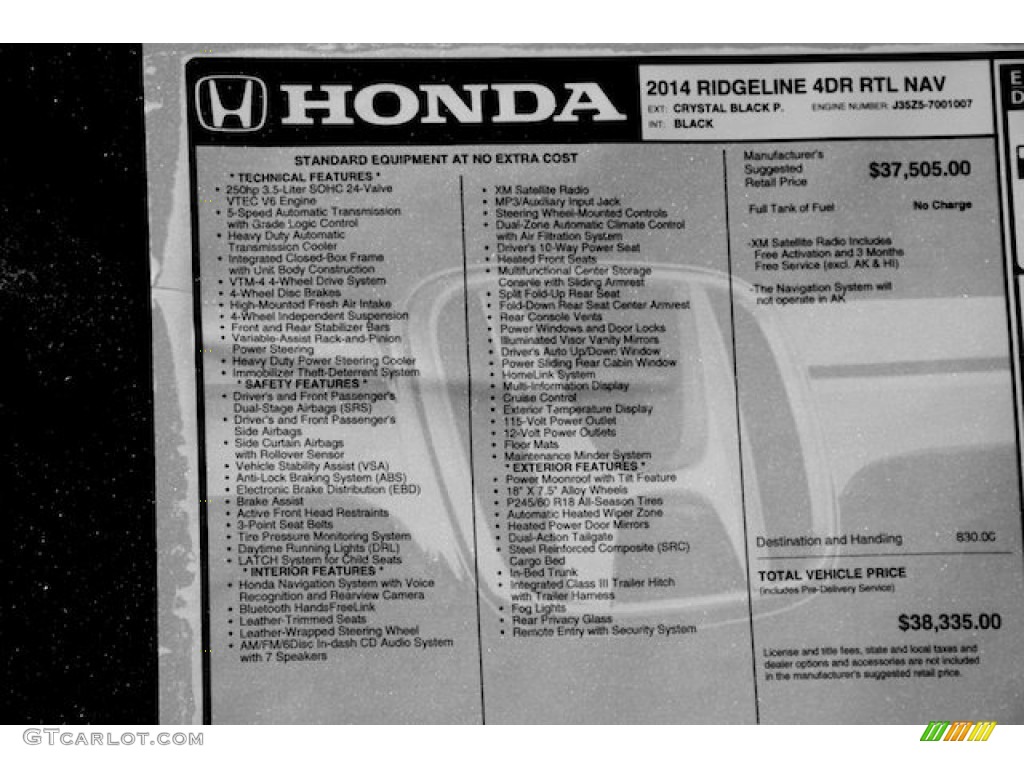 2014 Honda Ridgeline RTL Window Sticker Photo #87231750