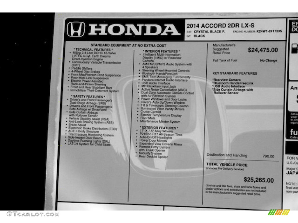 2014 Honda Accord LX-S Coupe Window Sticker Photo #87233066
