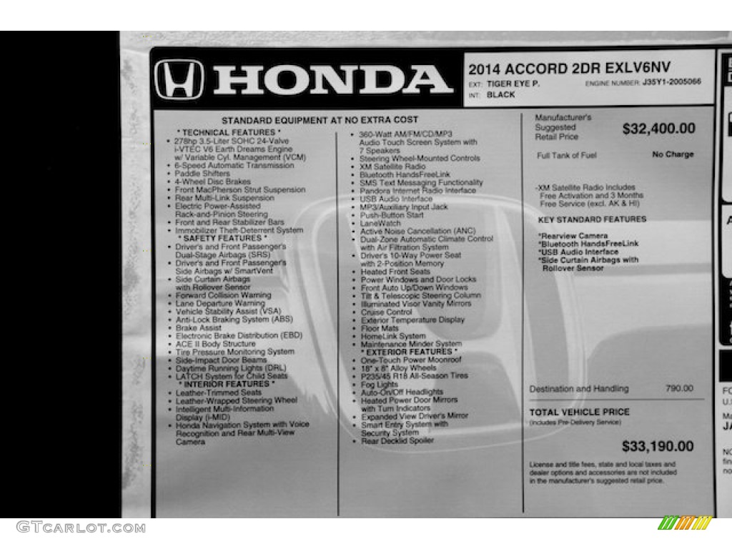 2014 Honda Accord EX-L V6 Coupe Window Sticker Photo #87233574