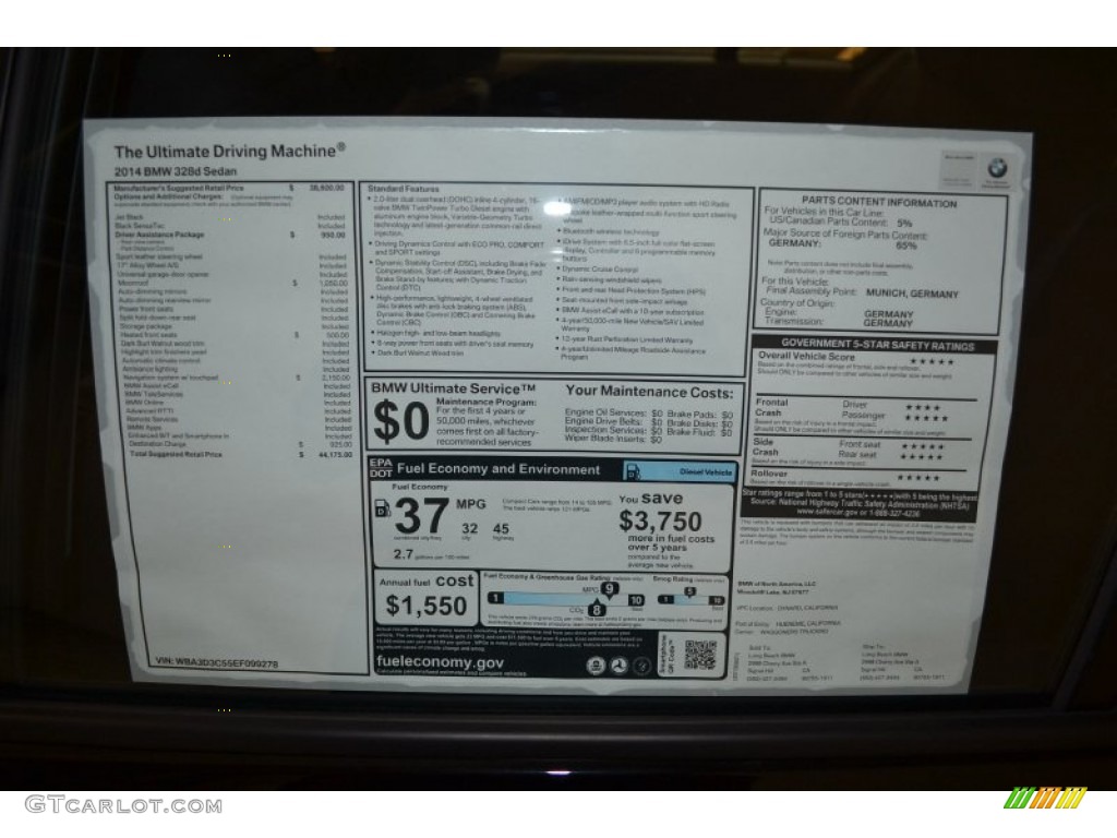 2014 BMW 3 Series 328d Sedan Window Sticker Photo #87234972