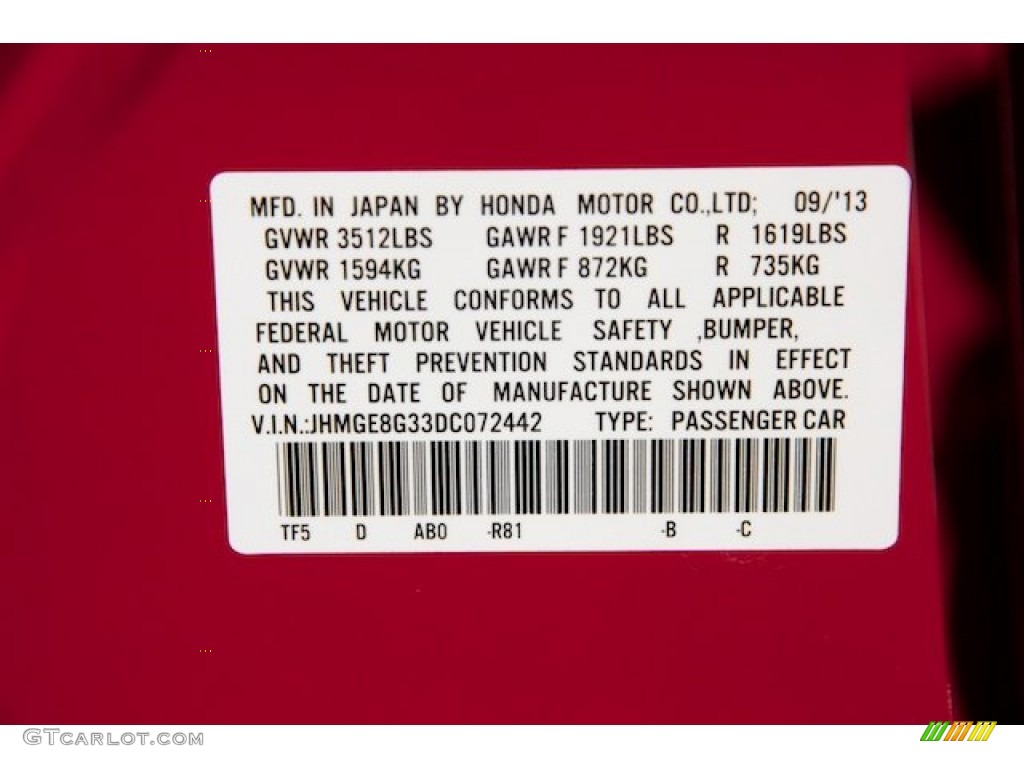 2013 Honda Fit Standard Fit Model Color Code Photos