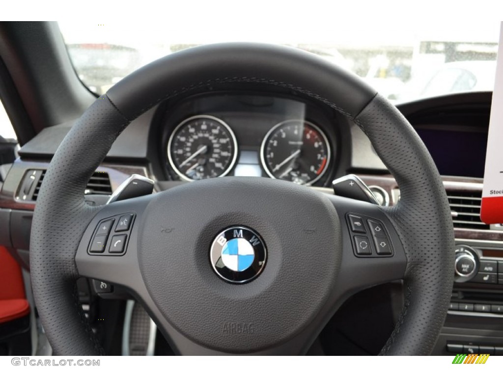 2013 BMW 3 Series 335i Convertible Coral Red/Black Steering Wheel Photo #87236506