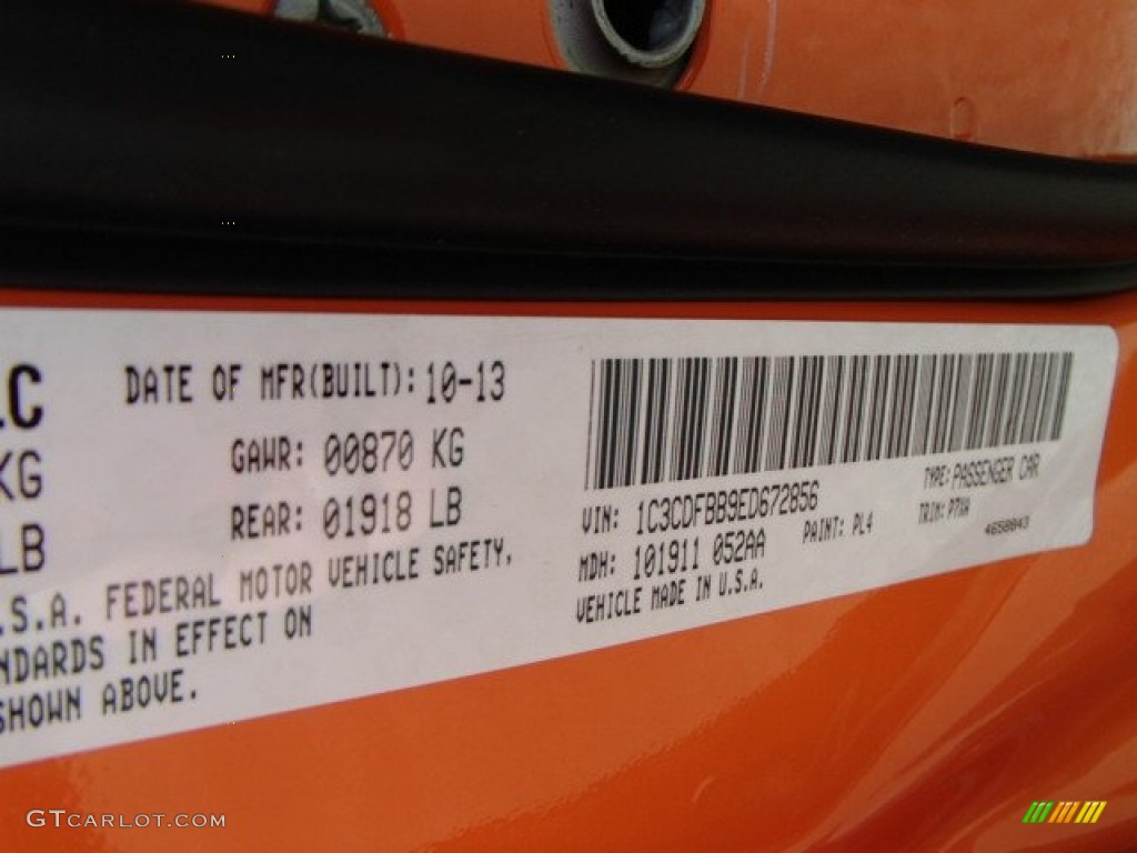 2014 Dart Color Code PL4 for Header Orange Photo #87241746