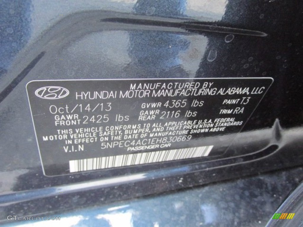 2014 Sonata Color Code T3 for Pacific Blue Pearl Photo #87252249