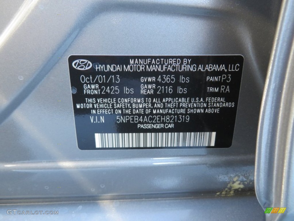 2014 Sonata Color Code P3 for Harbor Gray Metallic Photo #87256251