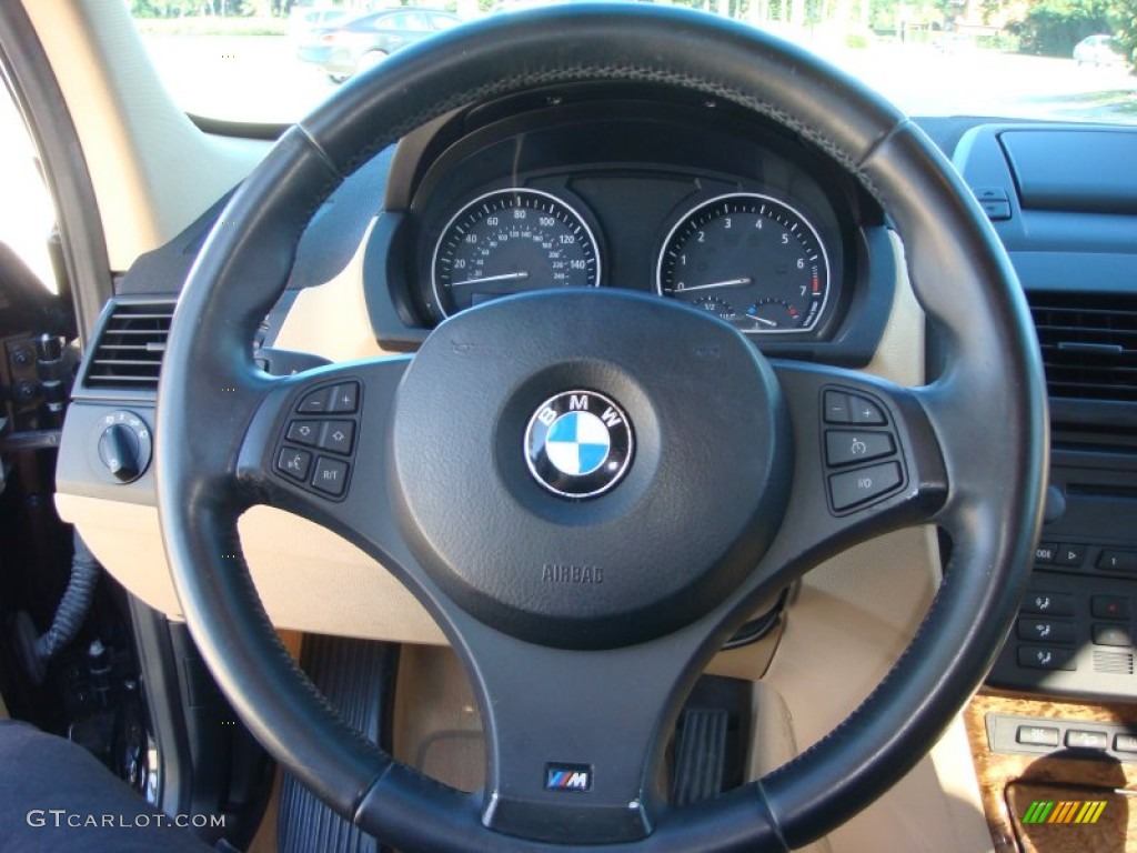 2006 BMW X3 3.0i Sand Beige Steering Wheel Photo #87262023