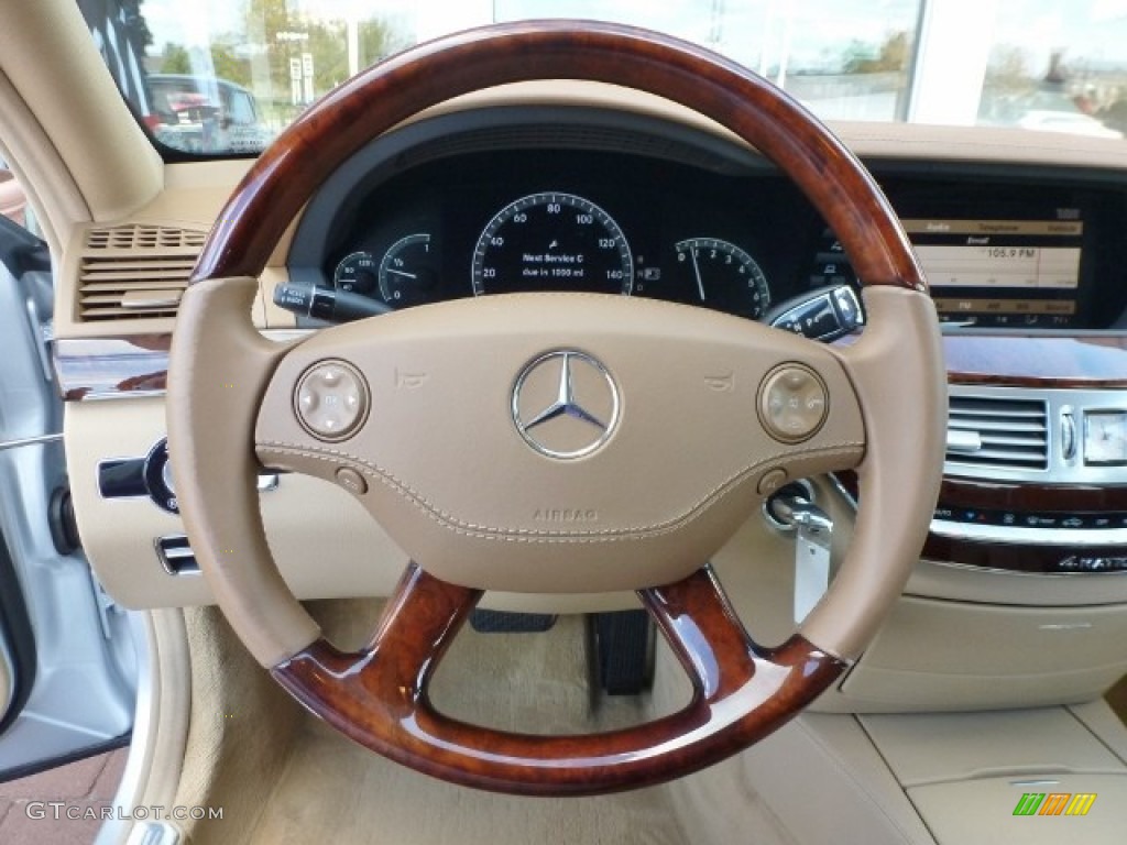 2007 Mercedes-Benz S 550 4Matic Sedan Cashmere/Savanna Steering Wheel Photo #87271239