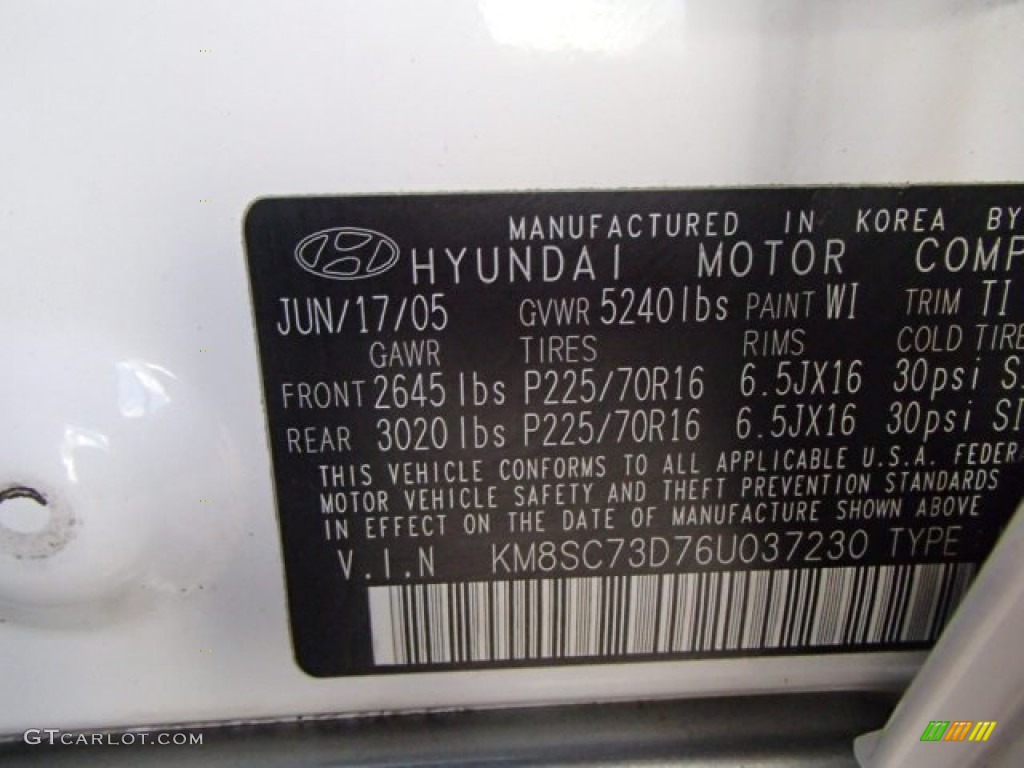 2006 Hyundai Santa Fe GLS 4WD Color Code Photos