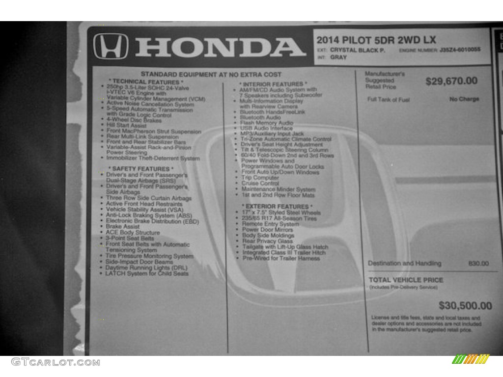 2014 Honda Pilot LX Window Sticker Photo #87282393