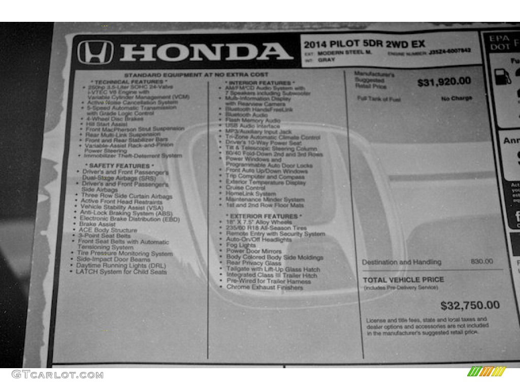 2014 Pilot EX - Modern Steel Metallic / Gray photo #20