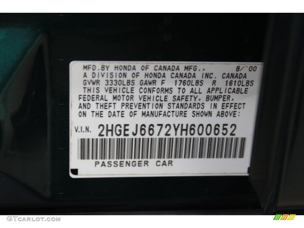 2000 Honda Civic LX Sedan Info Tag Photos