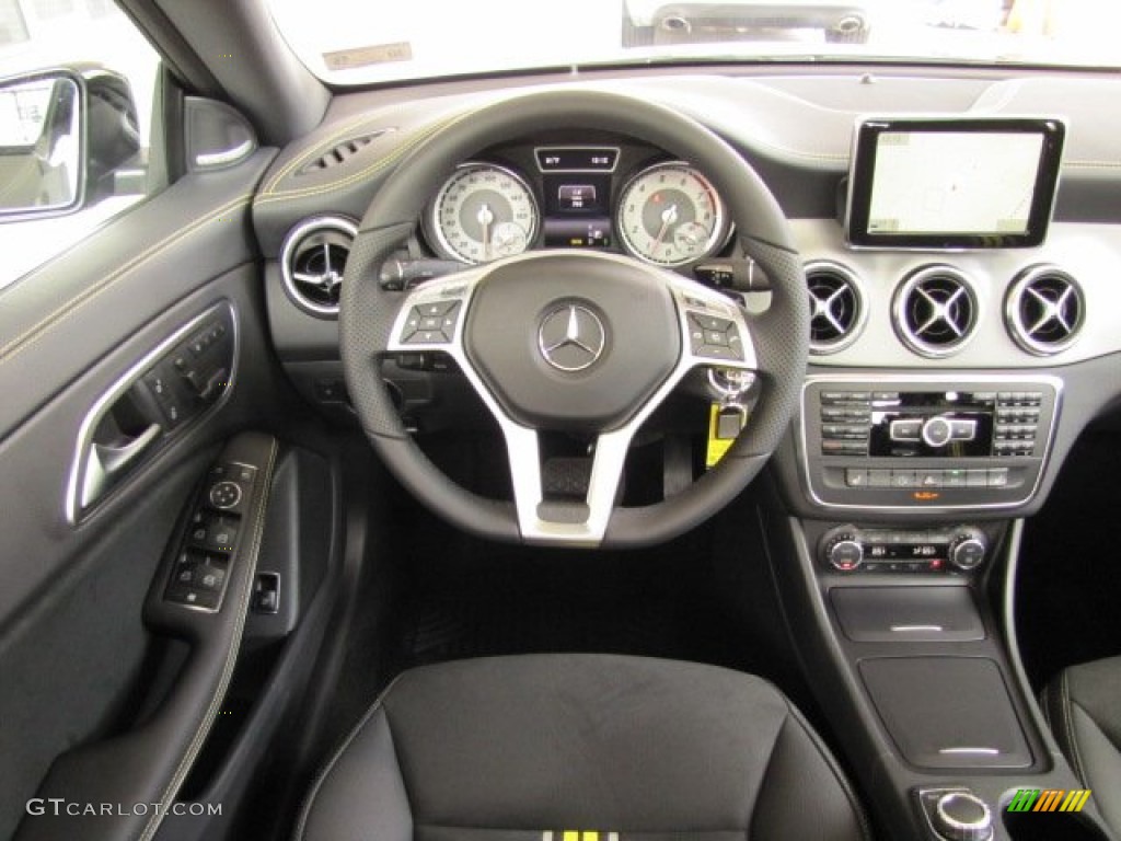 2014 Mercedes-Benz CLA Edition 1 Neon Art Black/DINAMICA w/Yellow Stitching Dashboard Photo #87313666