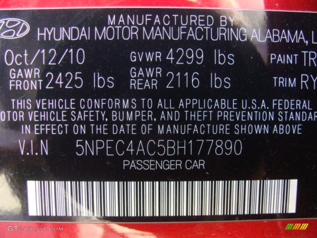 2011 Sonata SE - Venetian Red / Black photo #32
