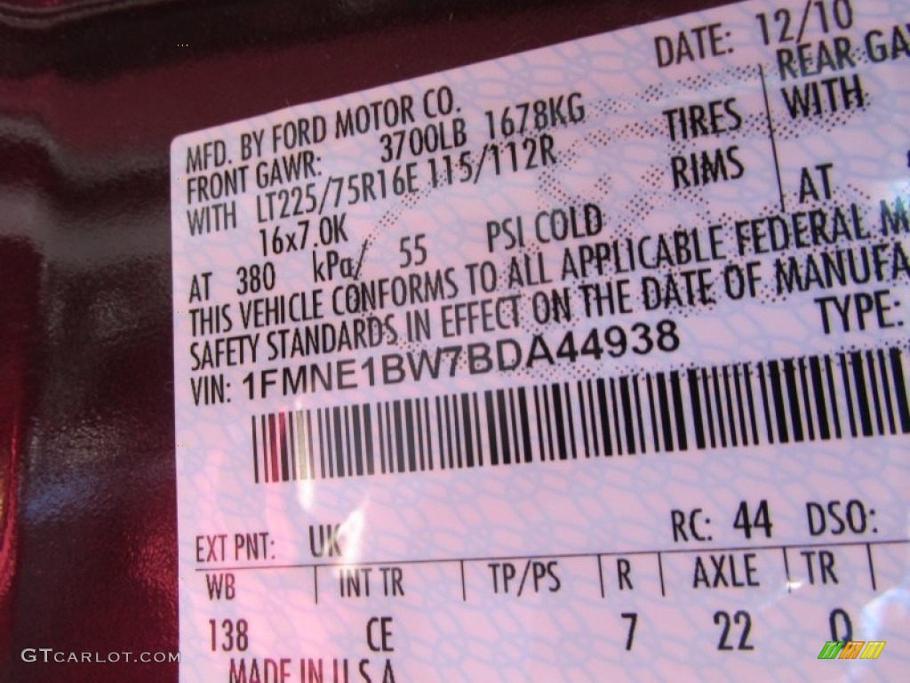 2011 Ford E Series Van E150 XL Passenger Color Code Photos