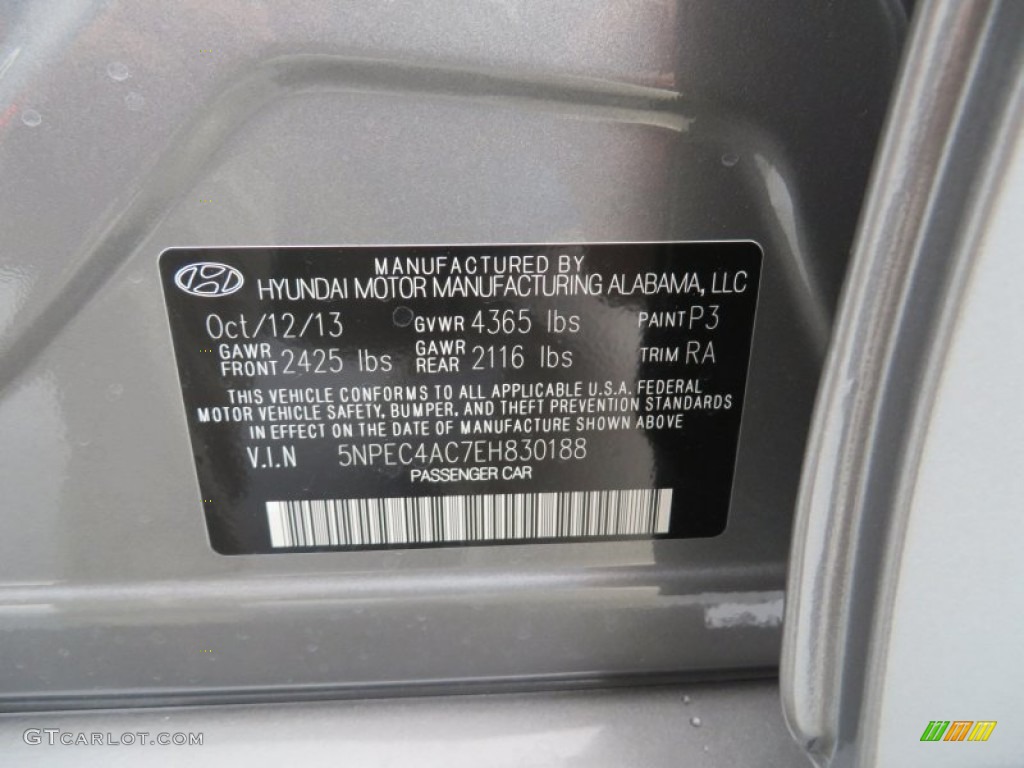 2014 Sonata Color Code P3 for Harbor Gray Metallic Photo #87336604