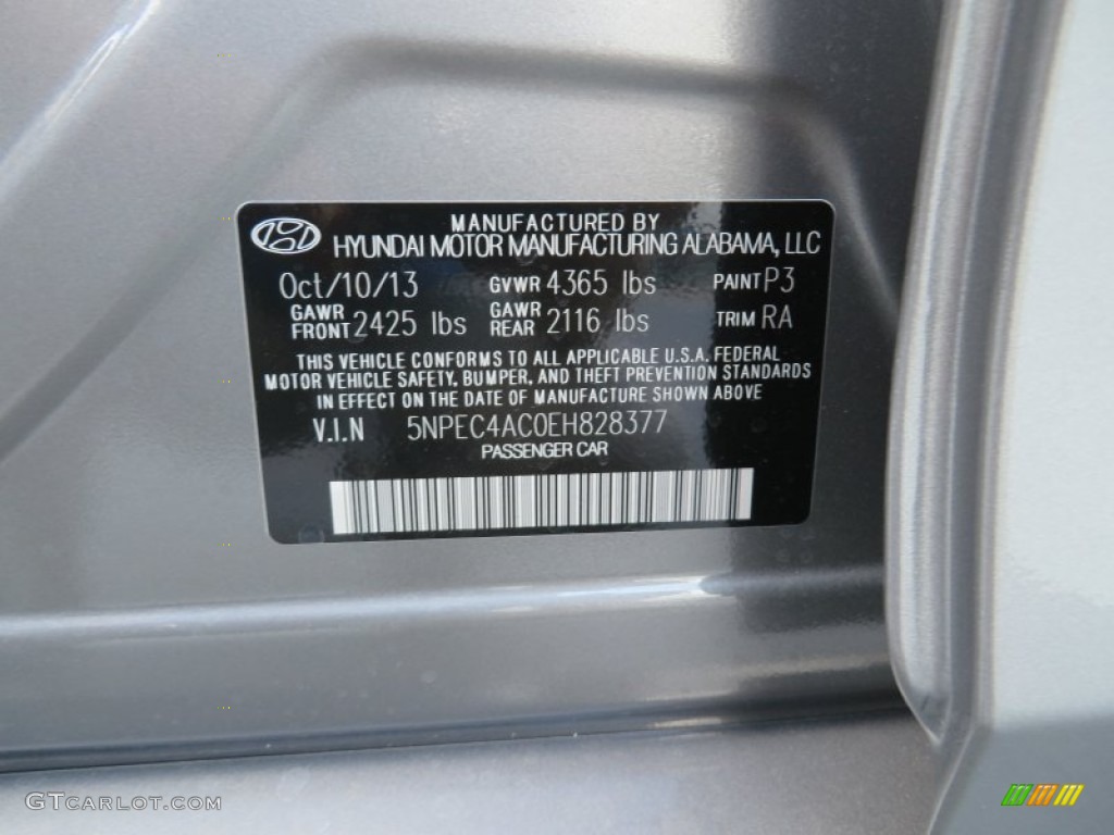 2014 Sonata Color Code P3 for Harbor Gray Metallic Photo #87337789