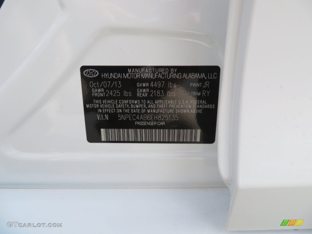 2014 Sonata Color Code JR for Pearl White Photo #87339319