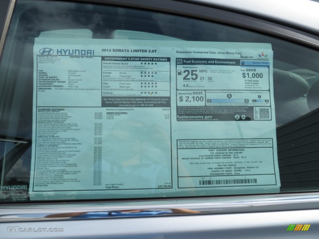 2014 Hyundai Sonata Limited 2.0T Window Sticker Photos
