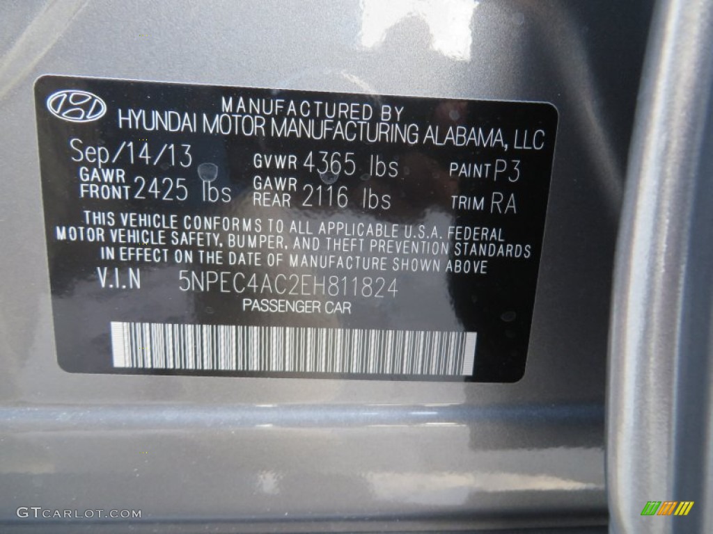 2014 Hyundai Sonata Limited Color Code Photos