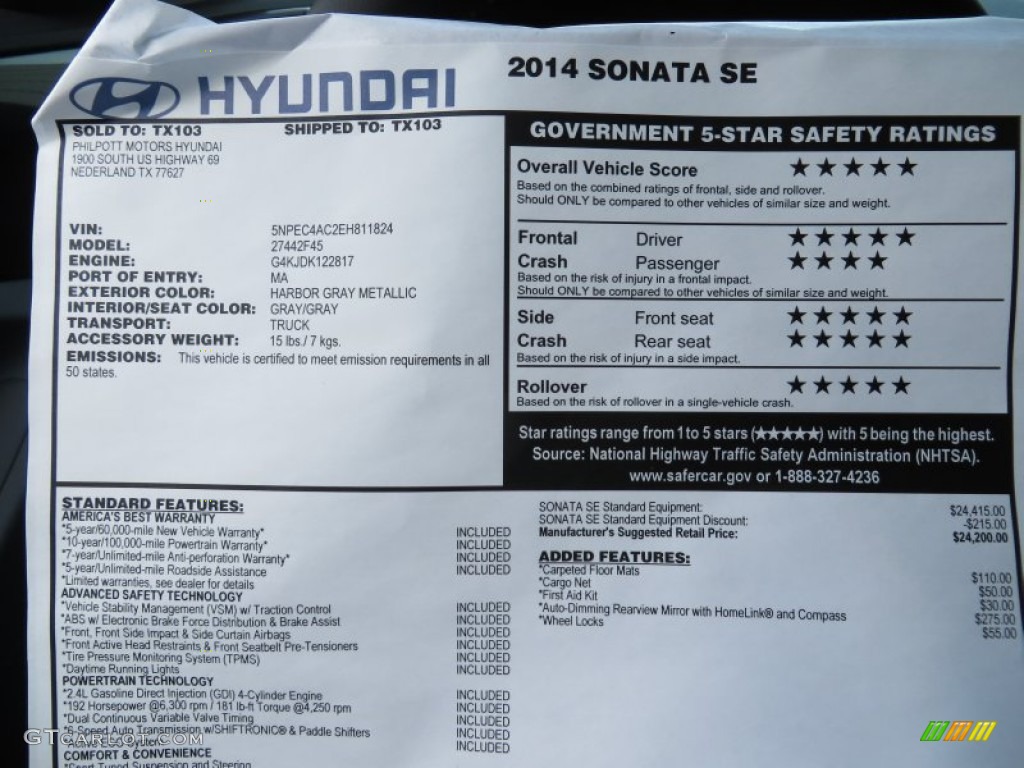 2014 Hyundai Sonata Limited Window Sticker Photos