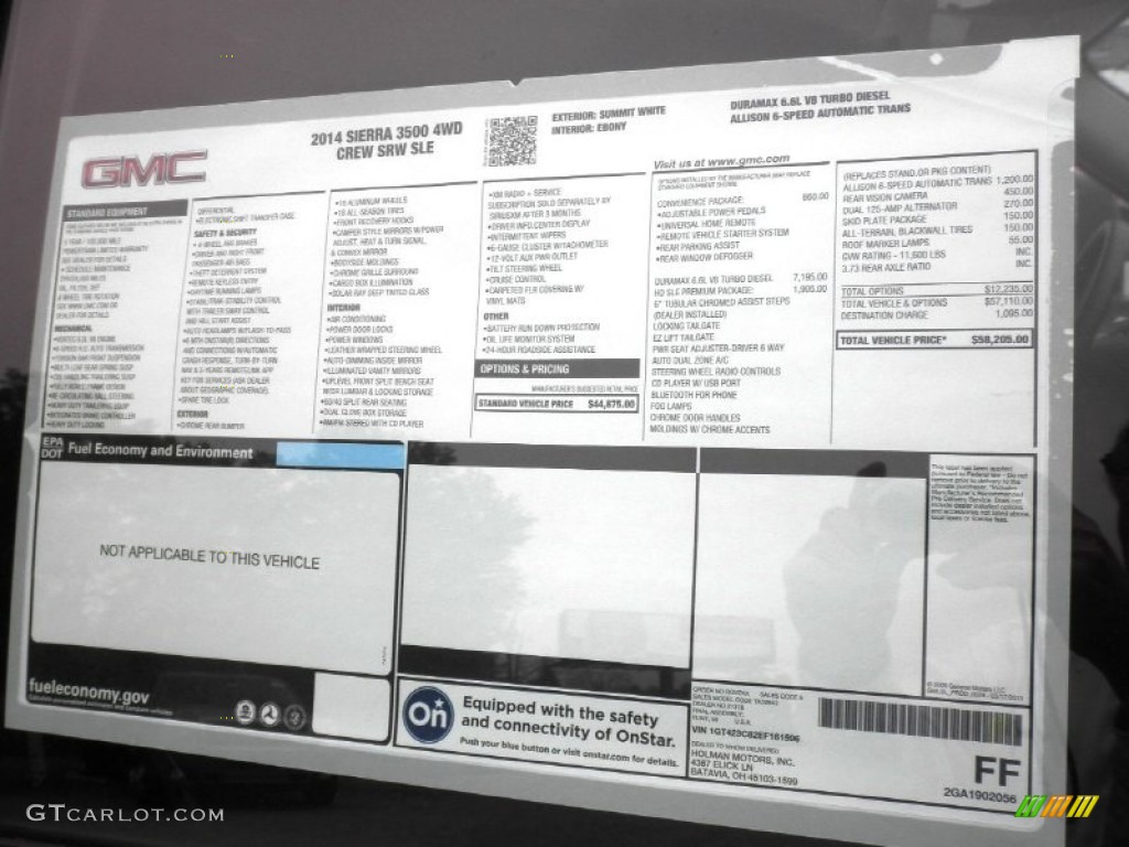 2014 GMC Sierra 3500HD SLE Crew Cab 4x4 Window Sticker Photo #87343766