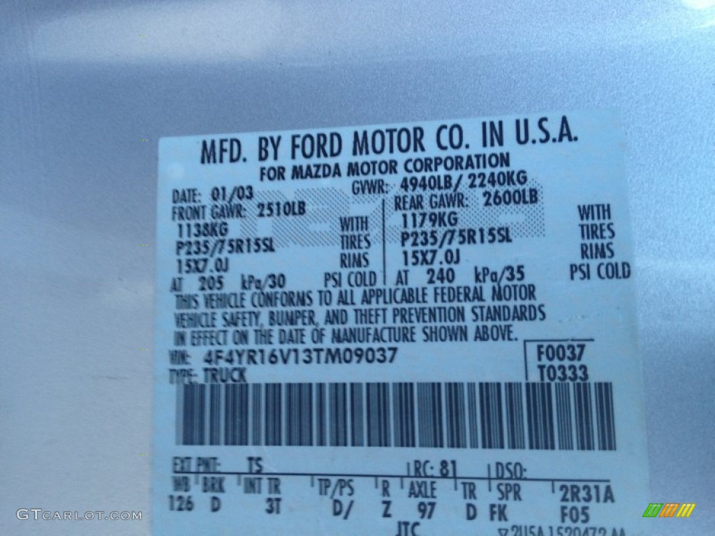 2003 B-Series Truck Color Code TS for Silver Metallic Photo #87350764