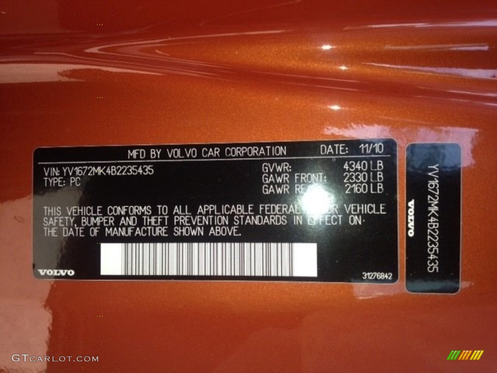 2011 C30 T5 - Orange Flame Metallic / Off Black T-Tec photo #14