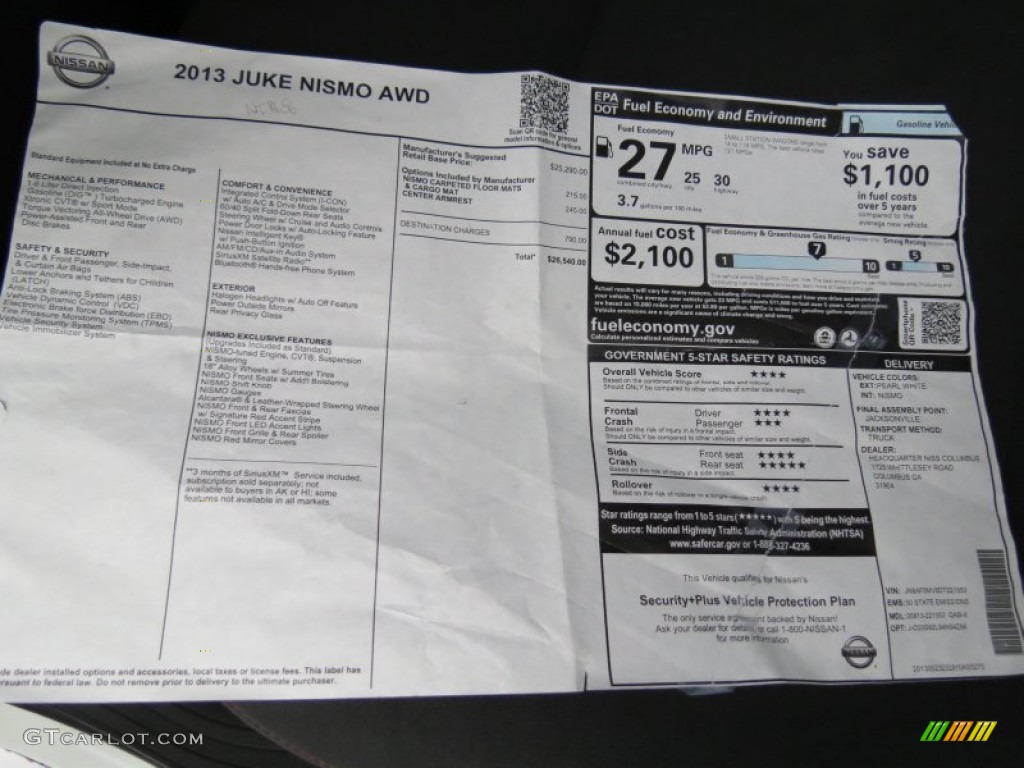2013 Nissan Juke NISMO AWD Window Sticker Photos