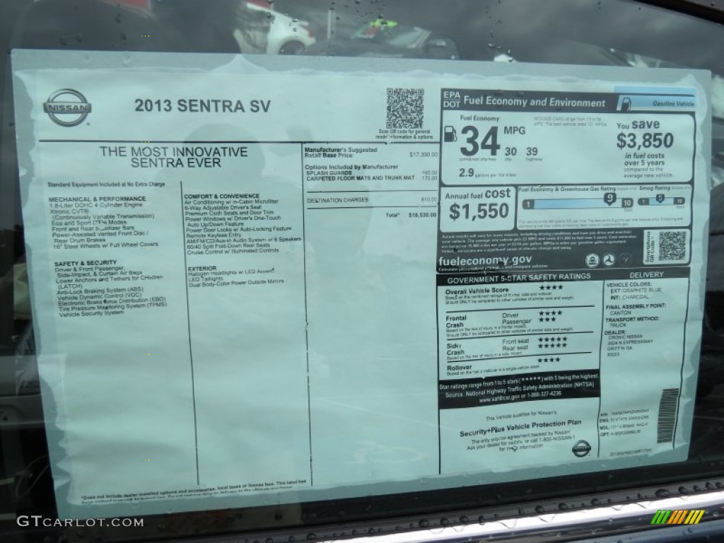 2013 Nissan Sentra SV Window Sticker Photo #87361882