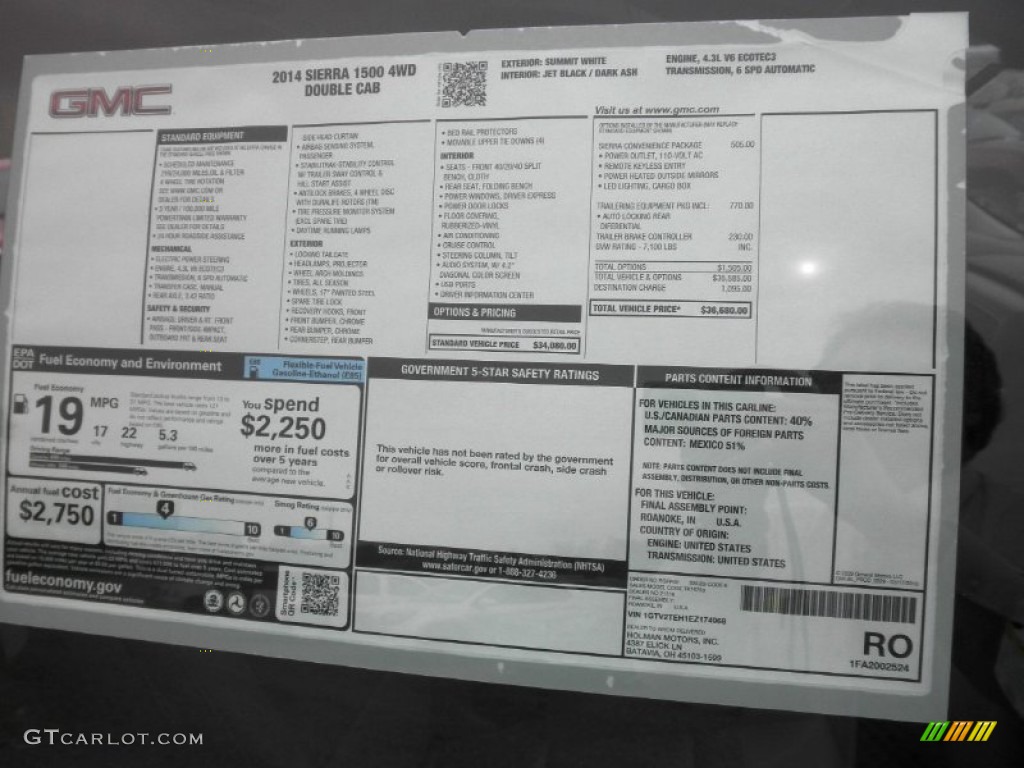 2014 GMC Sierra 1500 Crew Cab 4x4 Window Sticker Photo #87379135