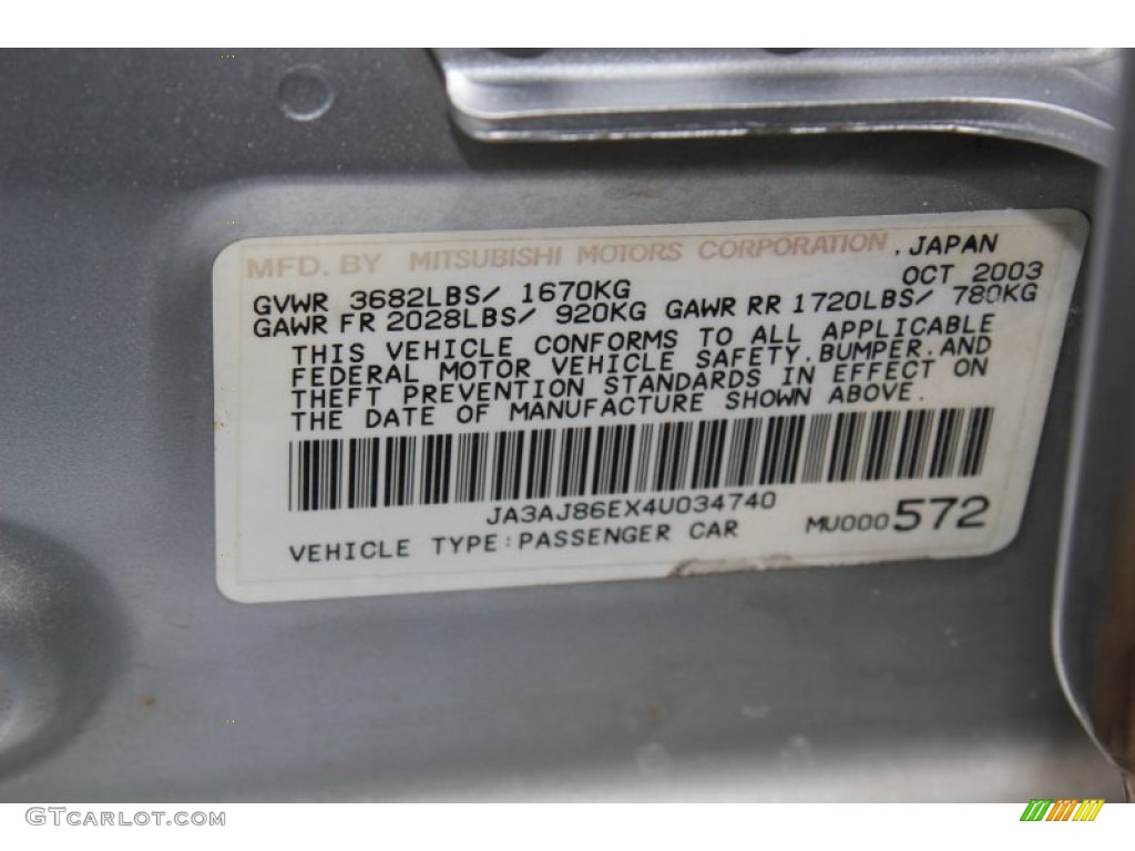 2004 Mitsubishi Lancer OZ Rally Info Tag Photo #87381804