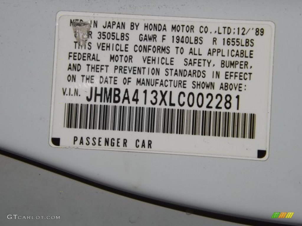 1990 Honda Prelude Si Info Tag Photos