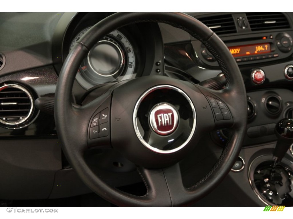2012 Fiat 500 c cabrio Pop Tessuto Rosso/Nero (Red/Black) Steering Wheel Photo #87414159