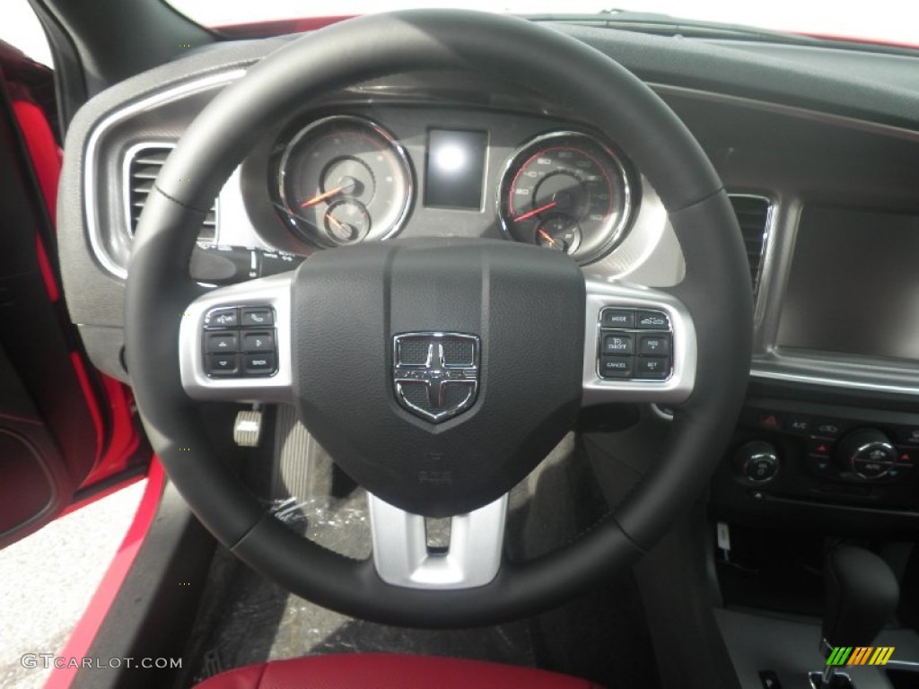 2014 Dodge Charger R/T Plus AWD Black/Red Steering Wheel Photo #87428354