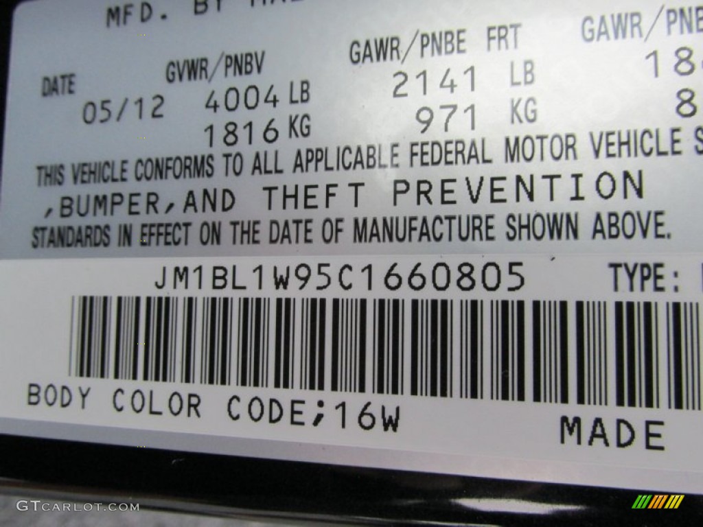 2012 MAZDA3 Color Code 16W for Black Mica Photo #87438827